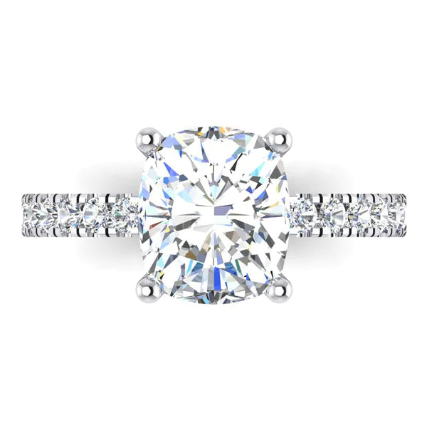Bague de Réel Diamant Coussin Avec Pierres Latérales
