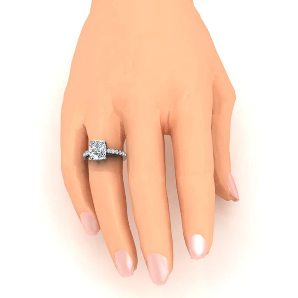 Bague de Réel Diamant Coussin Avec Pierres Latérales