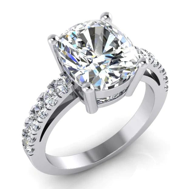 Bague de Réel Diamant Coussin Avec Pierres Latérales