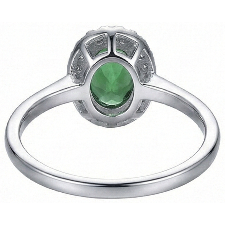 Bague de diamants halo d'émeraude verte ovale de 3.2 ct en or blanc 14k Nouveau