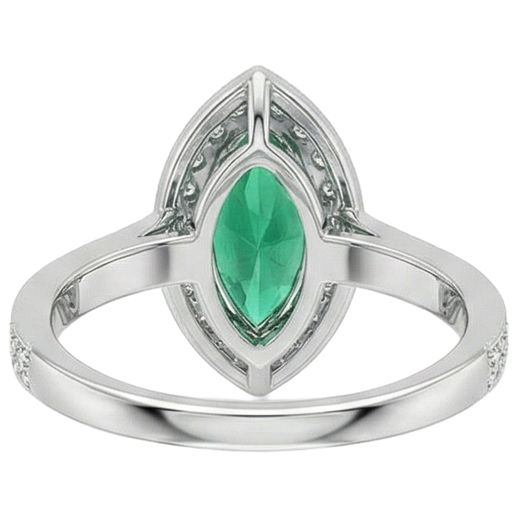 Bague de fiançailles 3 carats émeraude Vert marquise et diamants or blanc 14K