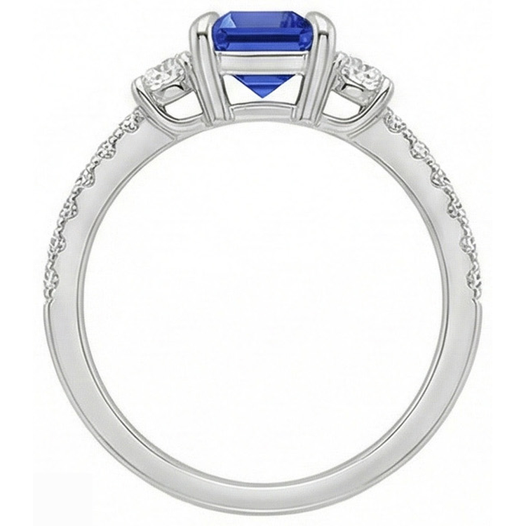 Bague de fiançailles 3 pierres accentuées Saphir de Ceylan et diamant 4.25 carats