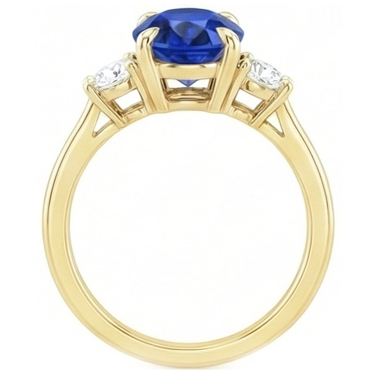 Bague de fiançailles 3 pierres ovale saphir du Sri Lanka & diamants 3 carats
