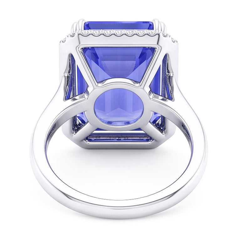 Bague de fiançailles Halo Emeraude Bleu Saphir 4 Carats Or Blanc