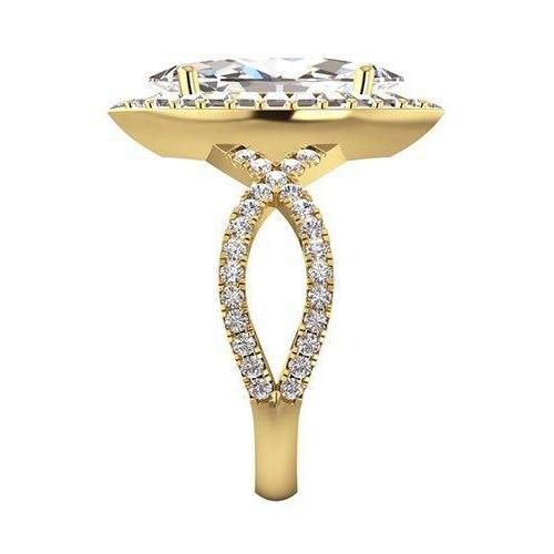Bague de fiançailles Halo Réel Diamant 6 Carats Centre Marquise Or Jaune 14K