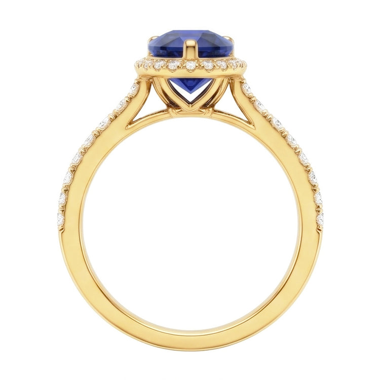 Bague de fiançailles Halo Saphir bleu profond et serti de diamants 5 carats