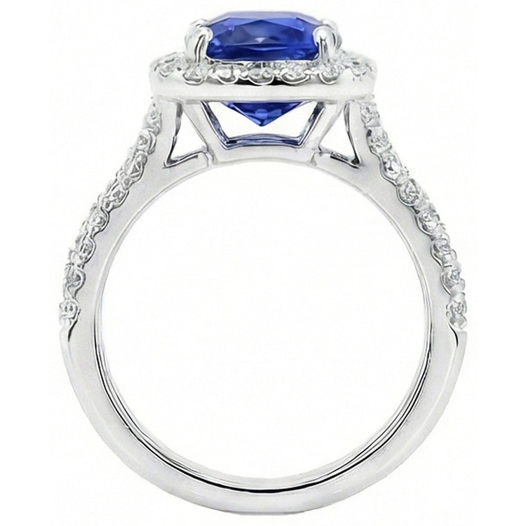 Bague de fiançailles Halo ovale Saphir du Sri Lanka & Diamant Naturels Extraits des Mines ( et non cultivés en laboratoire ) 9 Carats Neuf