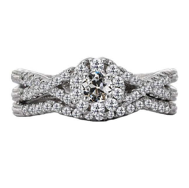 Bague de fiançailles Halo sertie de Réel diamants taille ancienne tige torsadée 3.50 carats