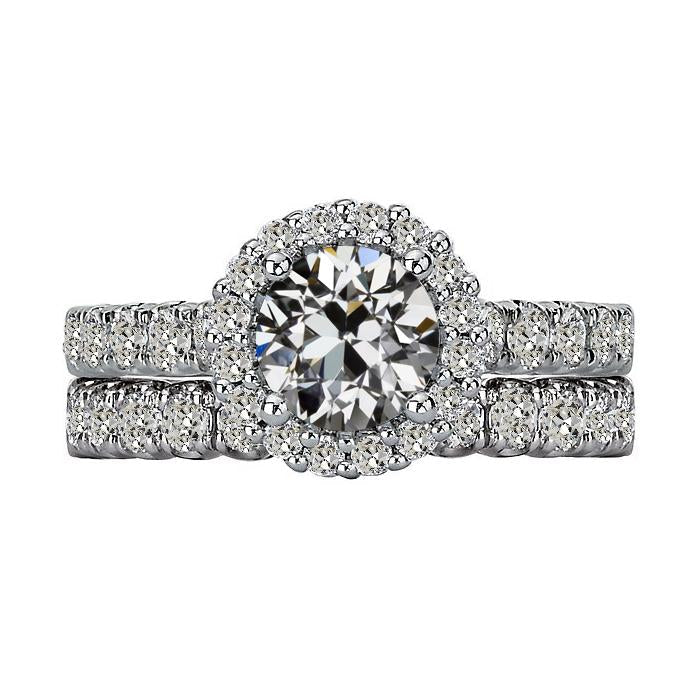 Bague de fiançailles Halo sertie de Véritable diamants ronds anciens avec accents 7 carats