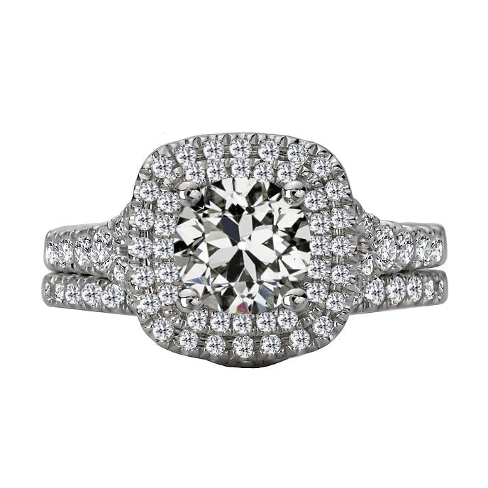 Bague de fiançailles Halo sertie d'un pavé de Réel diamants taillés dans une ancienne mine 6,50 carats