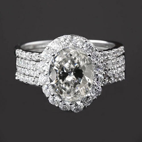 Bague de fiançailles Halo sertie ovale Vieux mineur Réel Diamond 14K Or 5.50 Carats