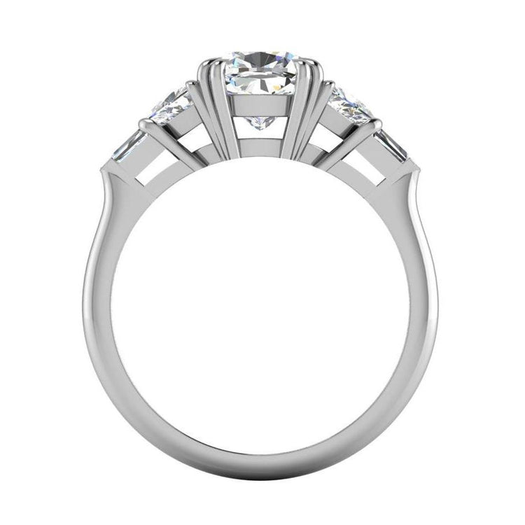 Bague de fiançailles Réel diamant coussin 3 carats taille trillion or blanc 18K
