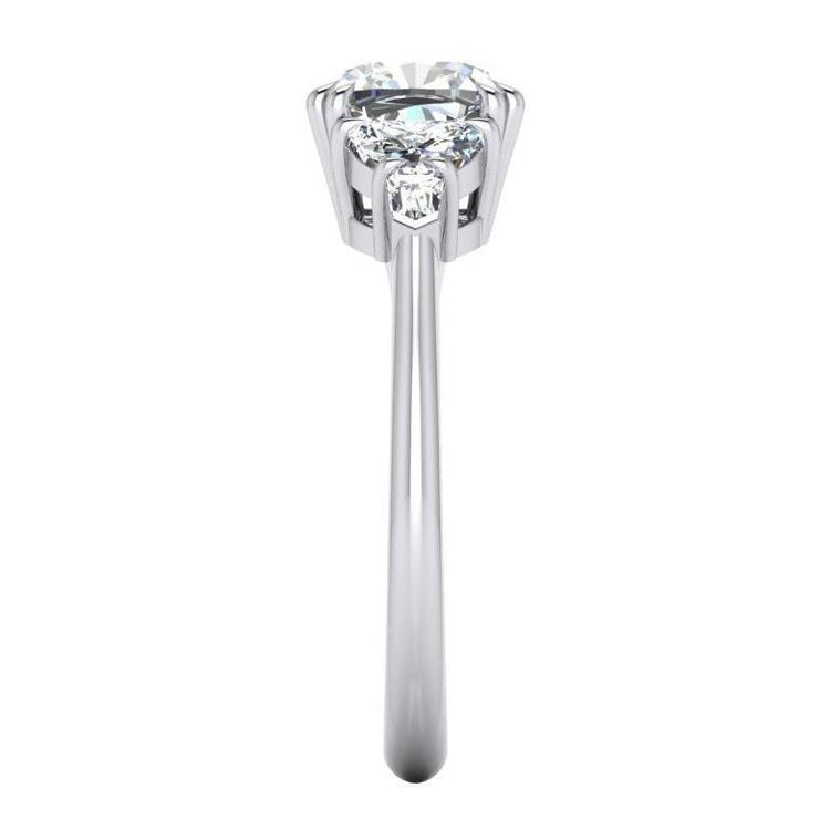 Bague de fiançailles Réel diamant coussin 3 carats taille trillion or blanc 18K