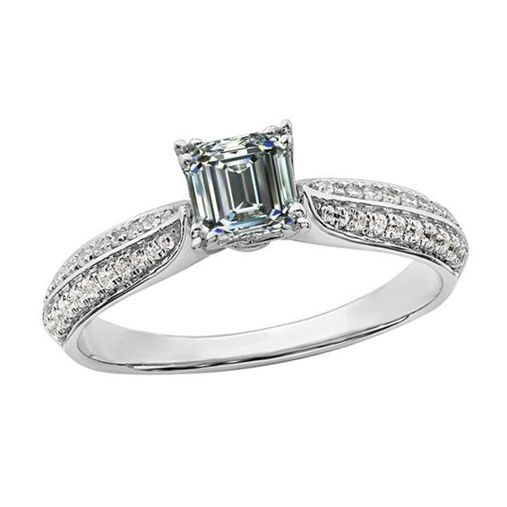Bague de fiançailles Réel diamant émeraude double rang accents or blanc 4 carats