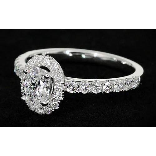 Bague de fiançailles Réel diamant ovale 1.32 carat Halo or blanc 14K