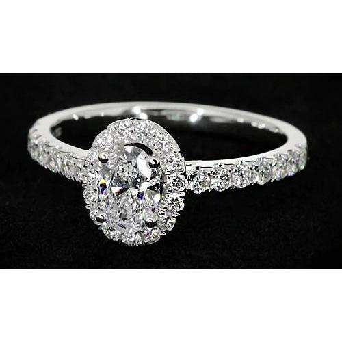 Bague de fiançailles Réel diamant ovale 1.32 carat Halo or blanc 14K