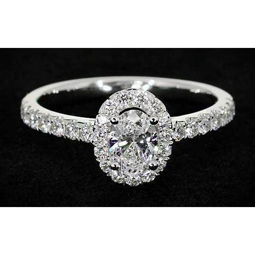 Bague de fiançailles Réel diamant ovale 1.32 carat Halo or blanc 14K