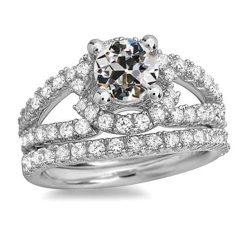 Bague de fiançailles Réel diamant rond ancien mineur sertie tige fendue 5,50 carats