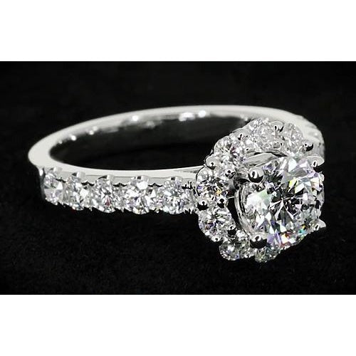 Bague de fiançailles Réel diamant style fleur 2 carats or blanc 14K