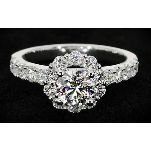 Bague de fiançailles Réel diamant style fleur 2 carats or blanc 14K