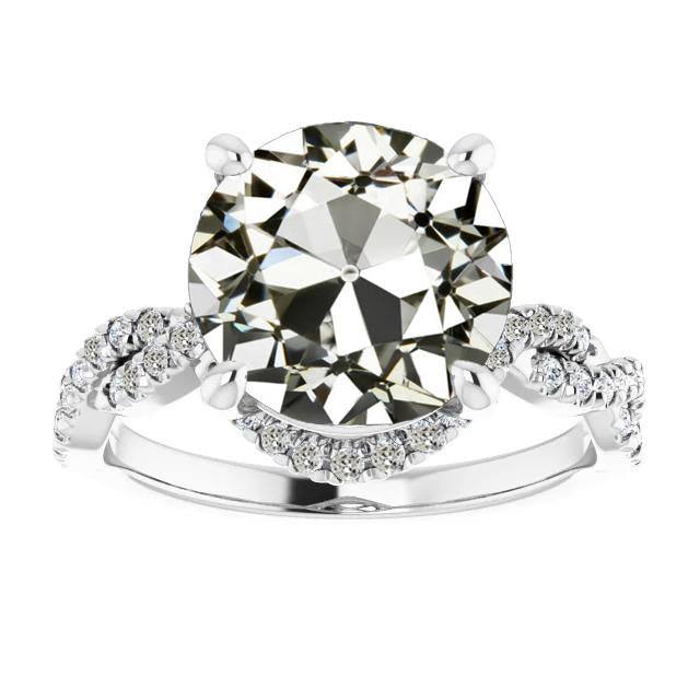 Bague de fiançailles Véritable diamant rond Vieux mineur tige torsadée 8 carats