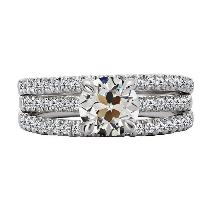 Bague de fiançailles Véritable diamant taille ancienne ronde avec accents triple rangée 6 carats