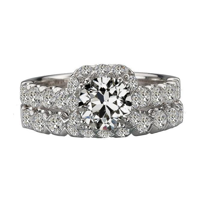 Bague de fiançailles Véritable diamant taille ancienne ronde sertie or blanc 14 carats 7 carats