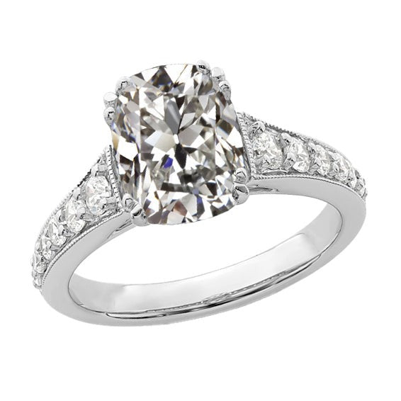 Bague de fiançailles Vieux mineur ovale Réel diamant 5.50 carats avec accents or