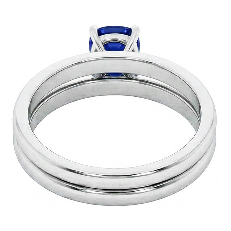 Bague de fiançailles avec saphir bleu coussin solitaire sertie 1 carat