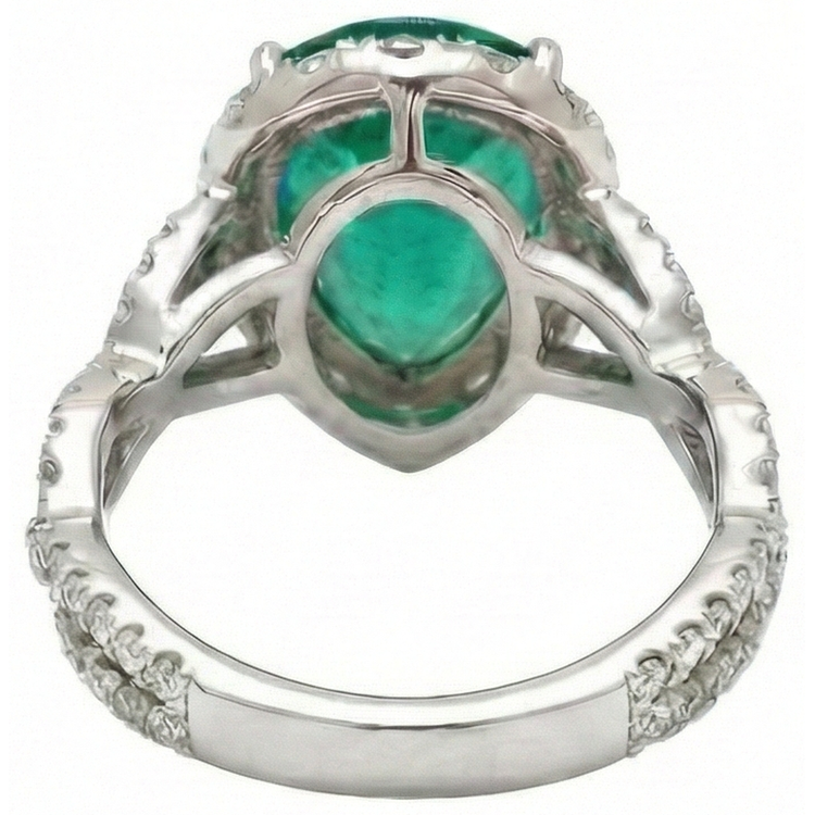 Bague de fiançailles diamant émeraude Vert taille poire 9 carats or blanc 14K