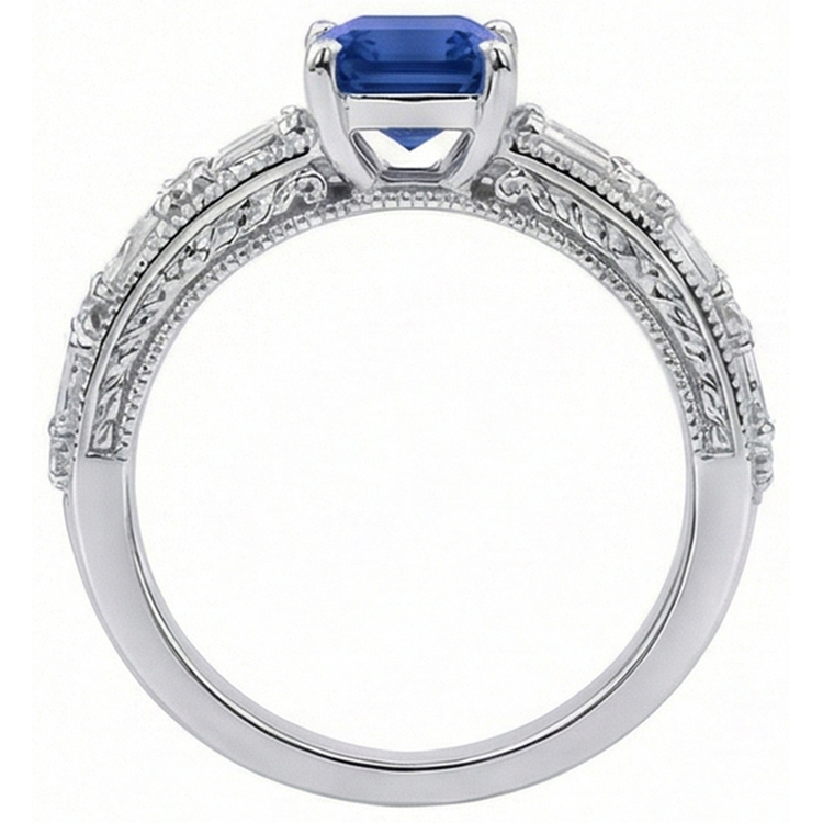 Bague de fiançailles diamant émeraude de style antique sertie de 4.50 carats