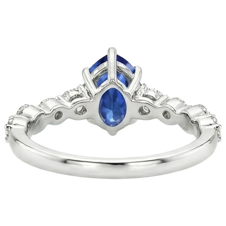 Bague de fiançailles diamant et poire saphir bleu avec accents 6.75 carats