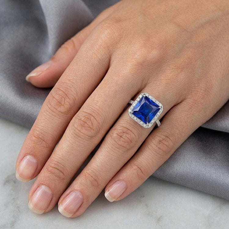 Bague de fiançailles diamant et saphir bleu GIA CERTIFIÉ avec accents 7,14 carats