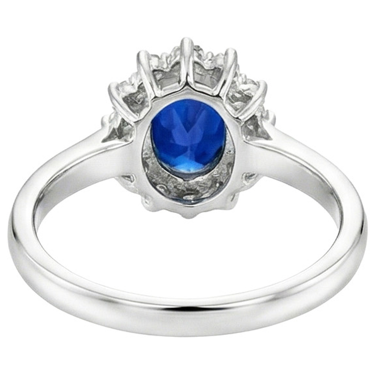 Bague de fiançailles diamant ovale halo saphir du Sri Lanka 4 carats dames