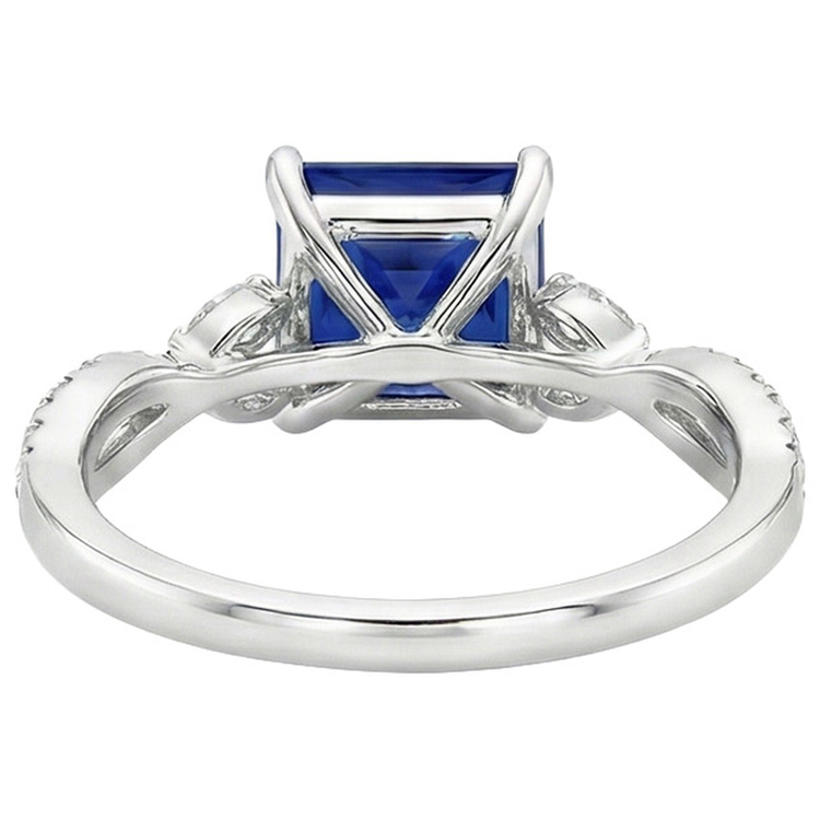 Bague de fiançailles diamant princesse saphir du Sri Lanka et accents 6 carats