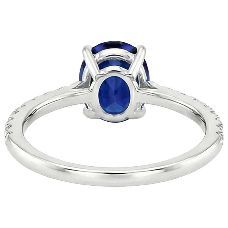 Bague de fiançailles diamant saphir bleu ovale serti griffe 6 carats