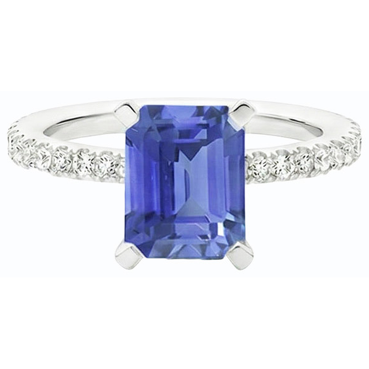 Bague de fiançailles diamant solitaire émeraude saphir bleu clair 3 carats