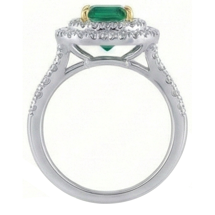 Bague de fiançailles diamant vert émeraude deux tons 3.70 carats