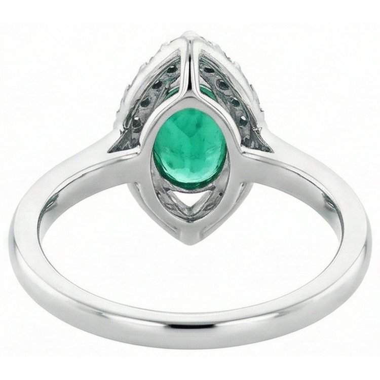 Bague de fiançailles émeraude verte et diamant 3.75 carats or blanc 14K
