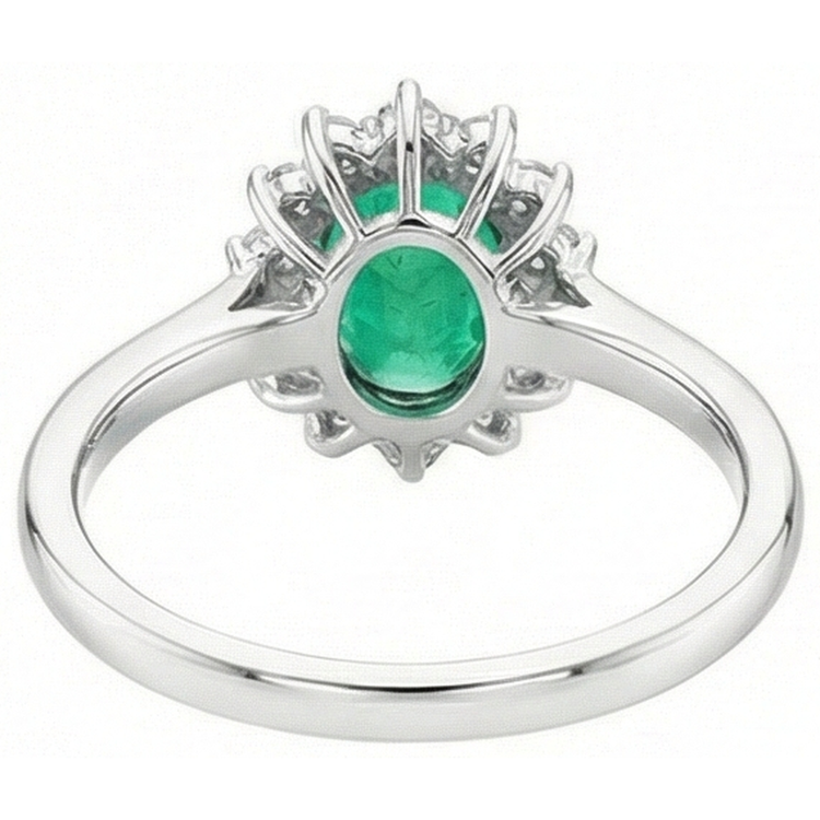 Bague de fiançailles émeraude verte et diamants de 6.75 carats en or blanc 14k