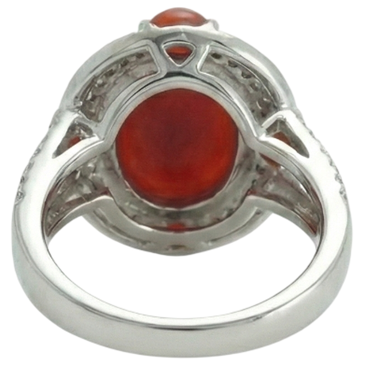 Bague de fiançailles en corail naturel et diamants 10 ct en or blanc 14K