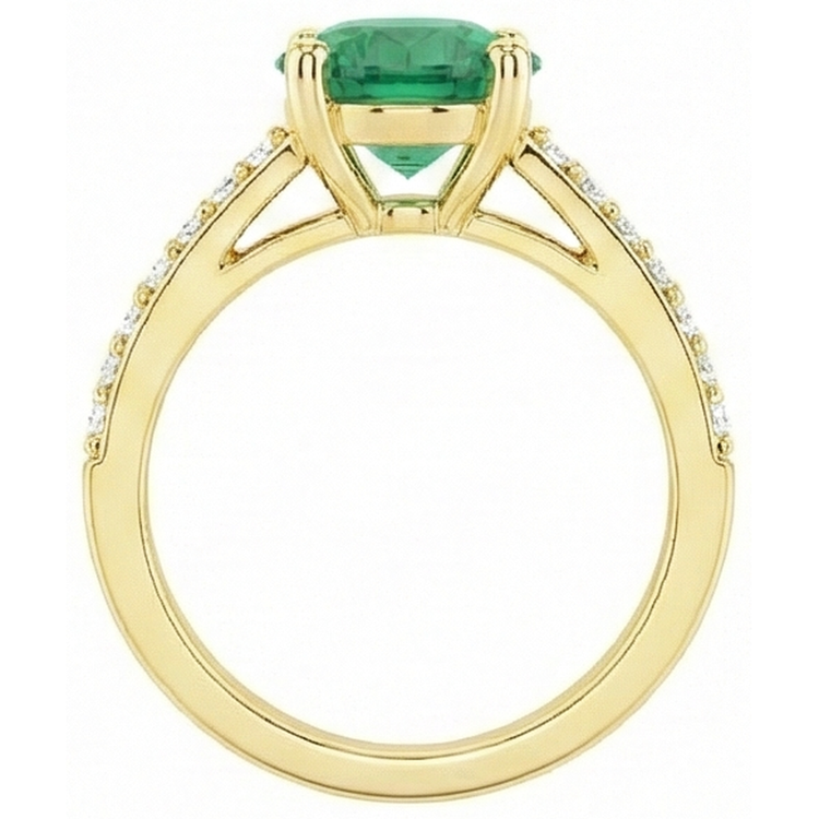 Bague de fiançailles en or jaune 14k avec émeraude Vert de 2.70 carats et diamant
