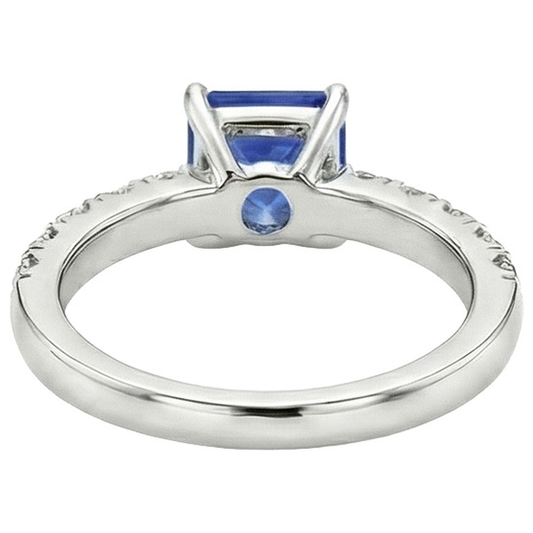 Bague de fiançailles en or pour femme sertie de griffes Asscher bleu saphir 2.75 carats
