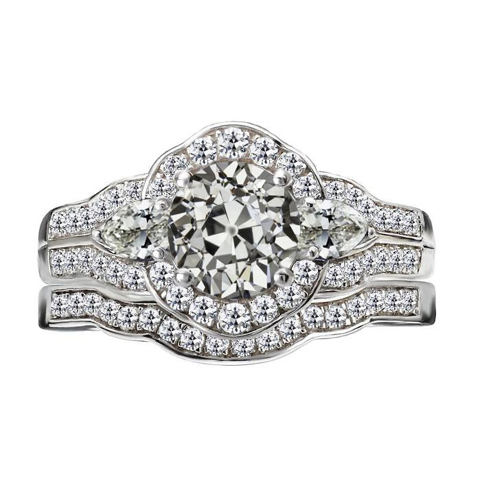 Bague de fiançailles en or sertie poire et Véritable diamant rond taille ancienne mine 8.50 carats