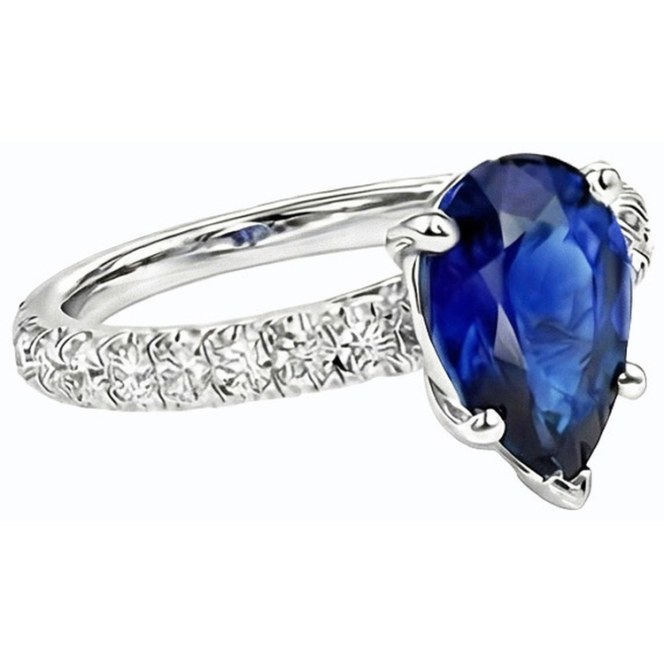 naturel pear saphir 3.50carats bague vue de profil