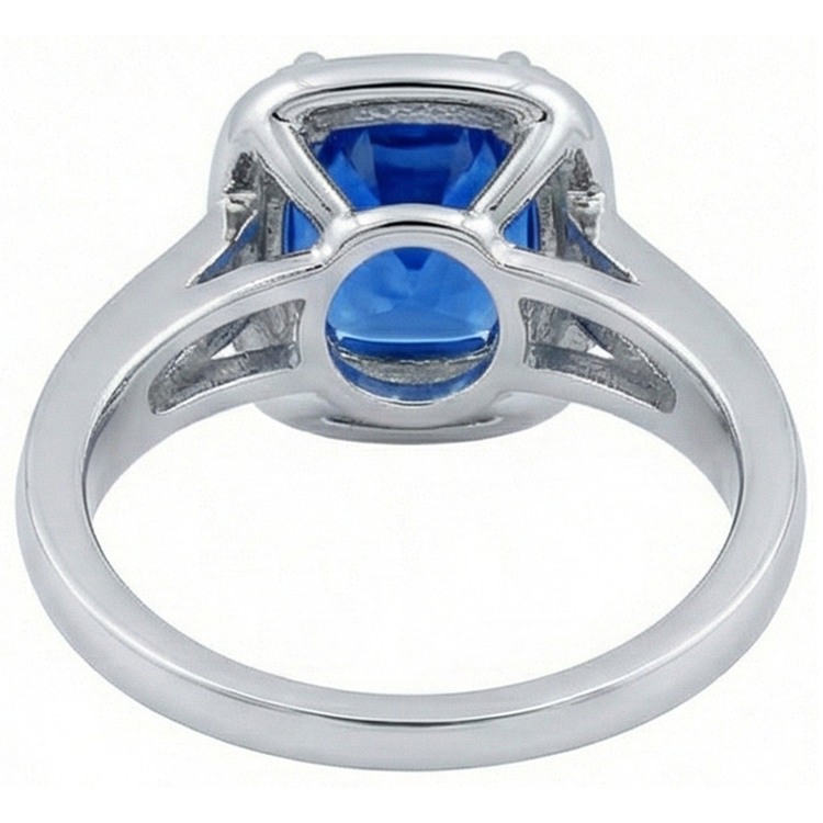 Bague de fiançailles en saphir bleu de Ceylan de 3.35 carats et diamants ronds