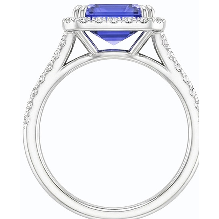 Bague de fiançailles halo bleu saphir sertie de 4.50 carats avec bande de diamants