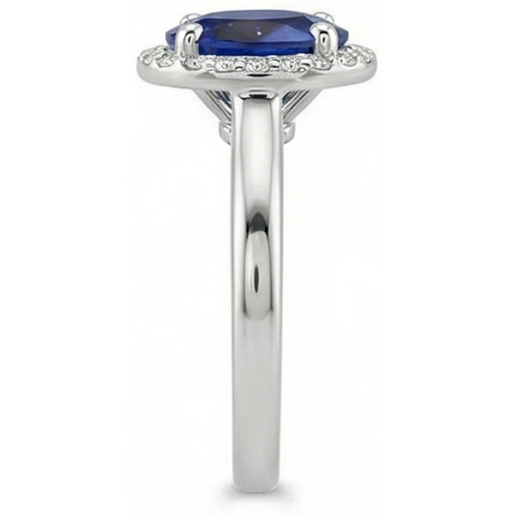Bague de fiançailles halo diamant bleu saphir 4 carats or blanc 14K