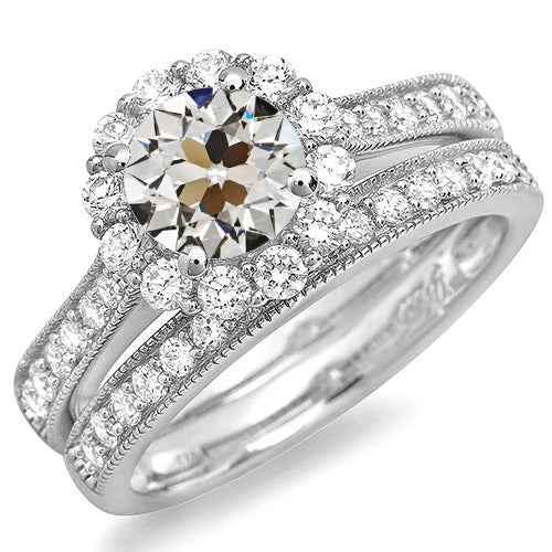 Bague de fiançailles halo milligrain sertie de Réel diamants anciens mineurs ronds 4,50 carats