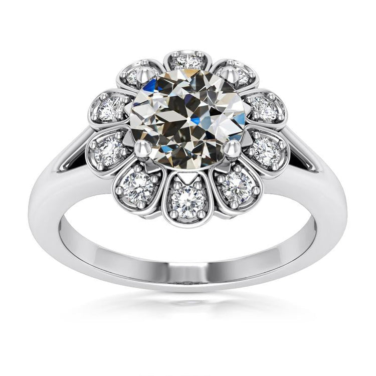 Bague de fiançailles ronde avec halo de Réel diamants taille ancienne style fleur 6,50 carats